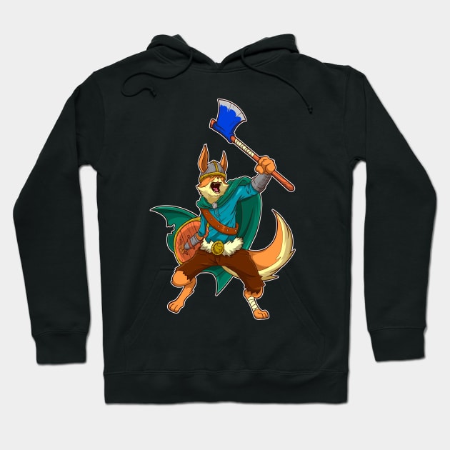 comic animals fox viking Hoodie by Modern Medieval Design